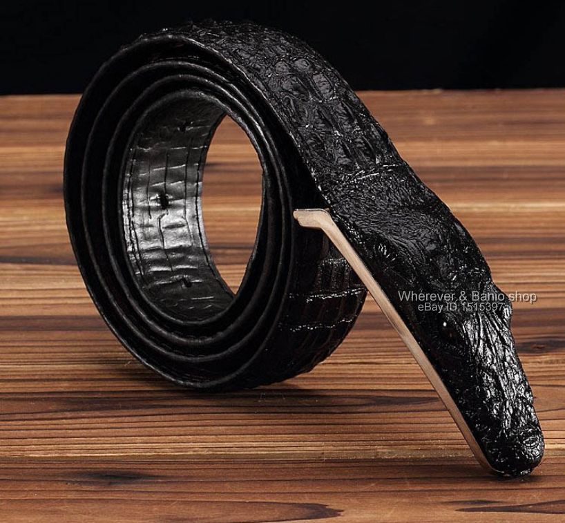 Men Alligator Design Crocodile-Embossed Leather Belts Genuine Cow Leather Belt 9