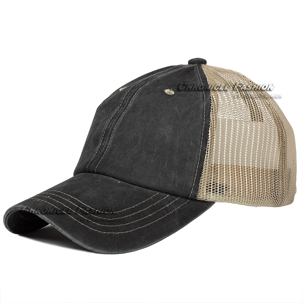 Trucker Hat Washed Cotton Mesh Back Baseball Cap Adjustable Solid Men Dad Hats