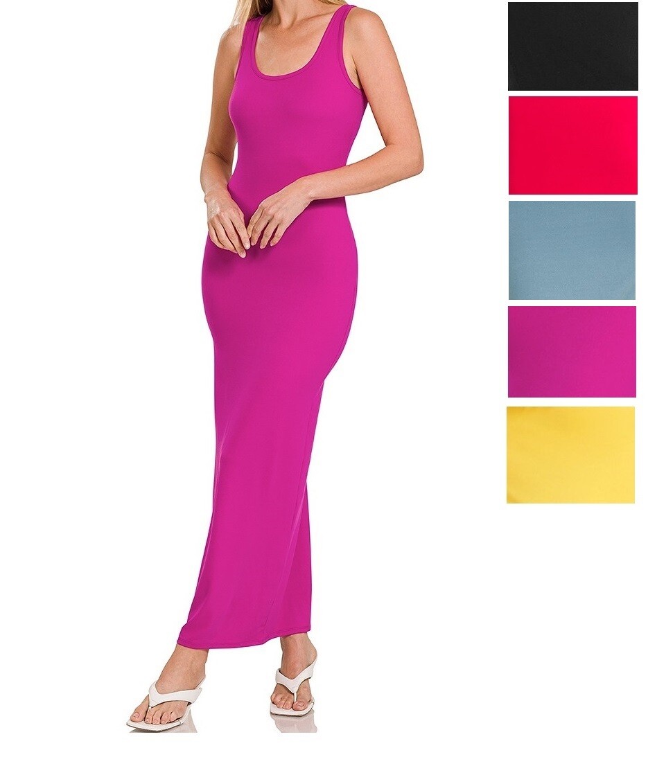 Womens Maxi Sundress Solid Long Form Fitting Full Length S M L XL
