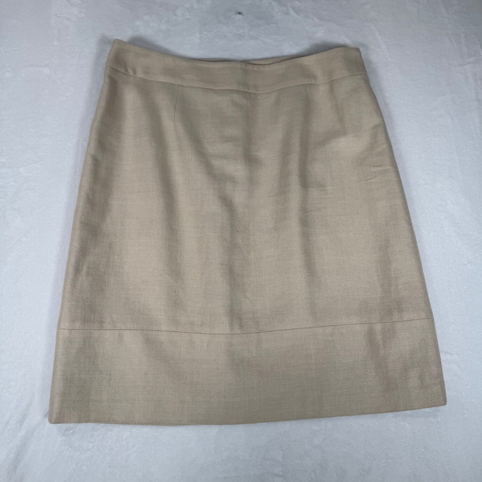 Brooks Brothers Skirt Womens 12 Tan Silk Linen Wool Blend Italian Fabric Luxury