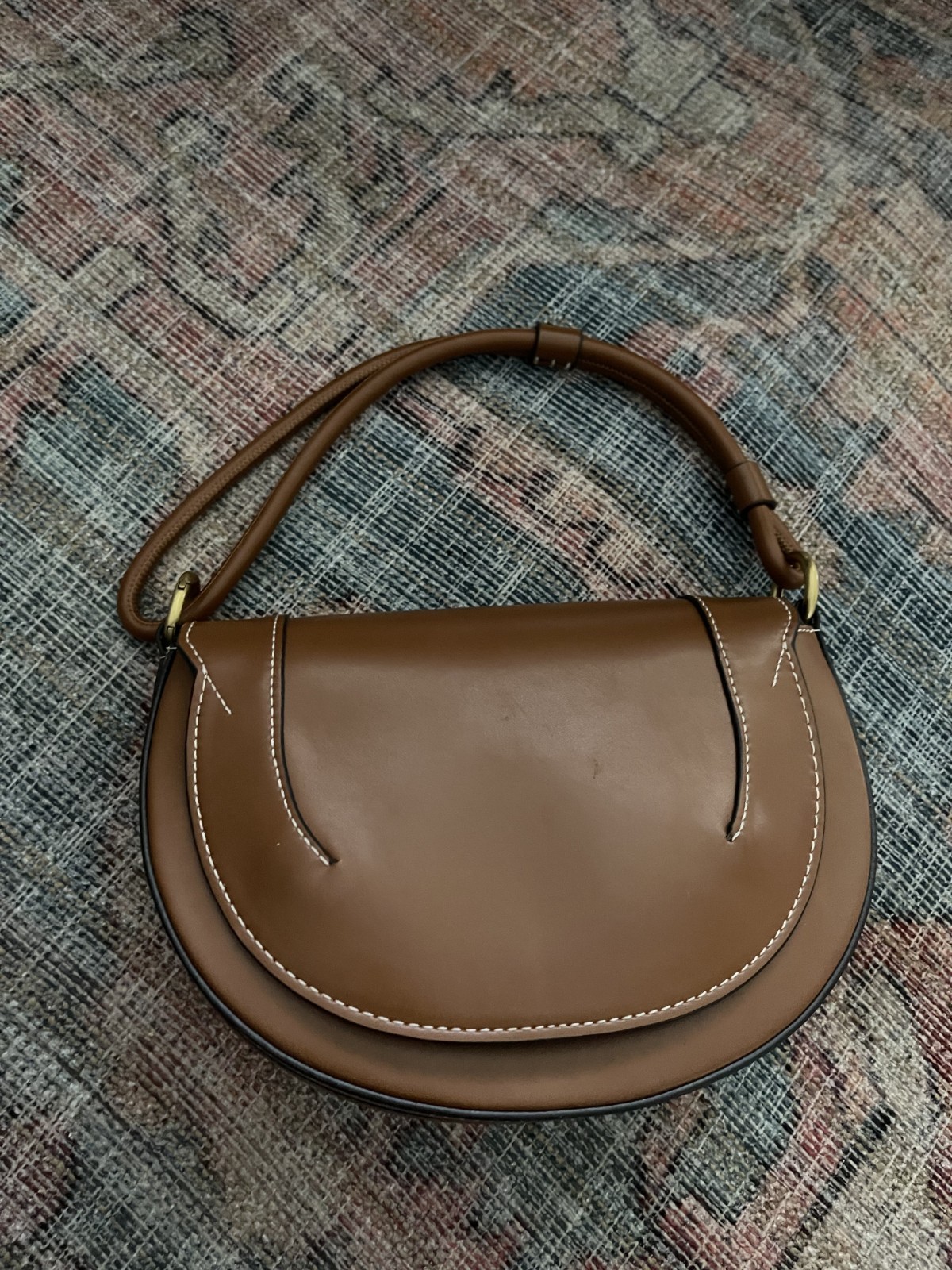 Zara Canvas Topstitch Crossbody Bag Tan Retro Classic Elegant Staple Capsule