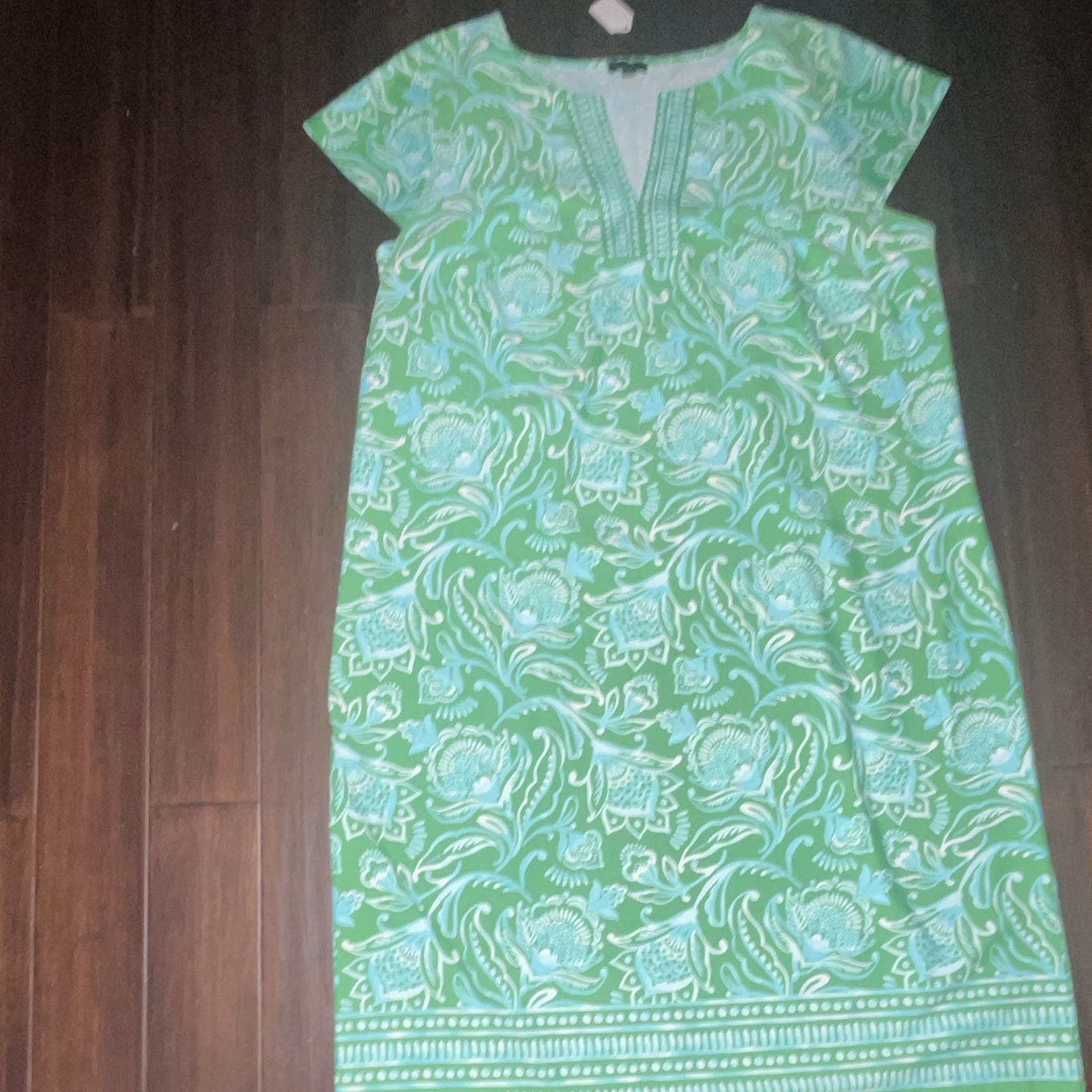 Talbots Women’s Plus 1X Green Floral V-Neck Short Sleeve T-Shirt Dress