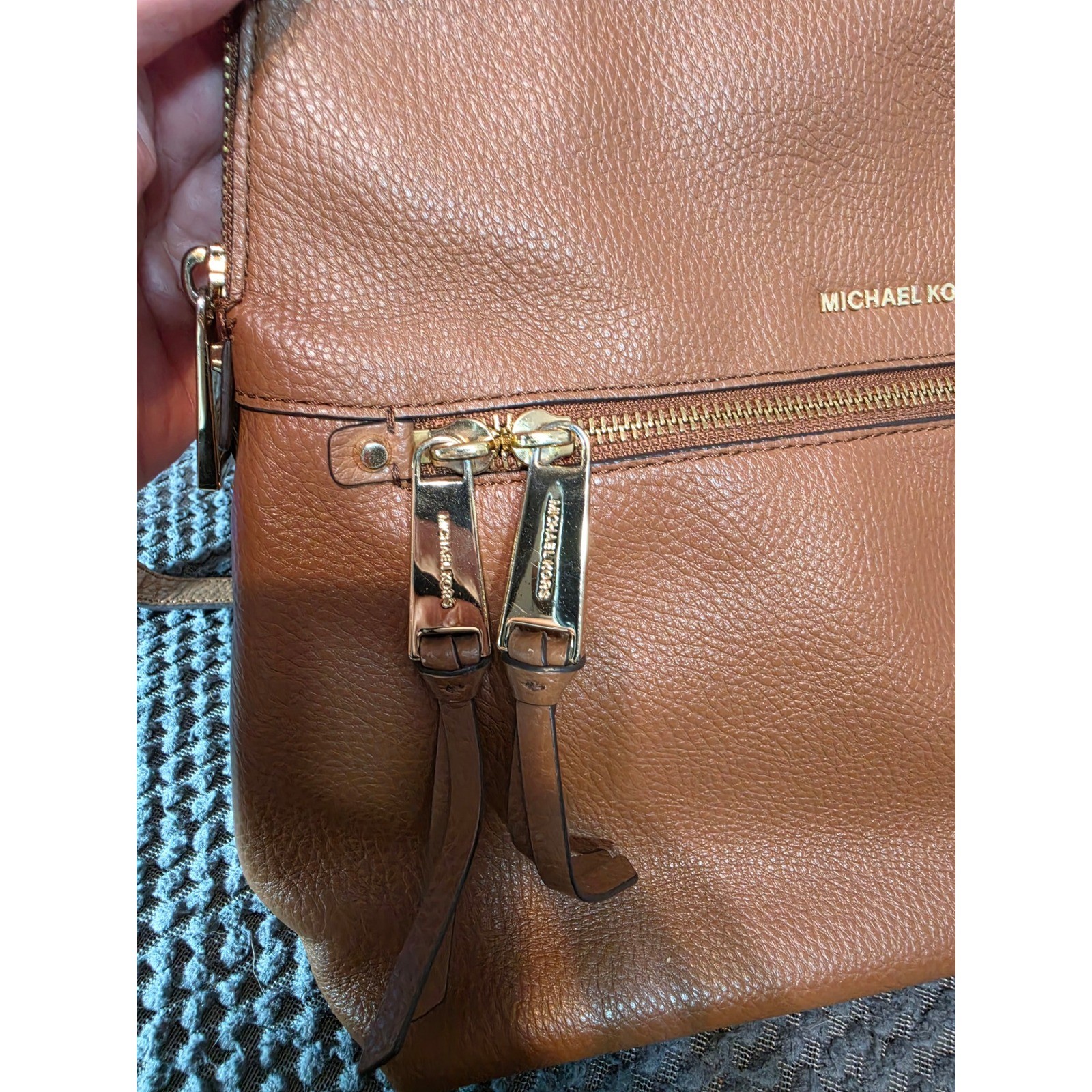 Michael Kors Brooklyn Tan Pebbled Leather Backpack Gold Hardware Acorn Bag