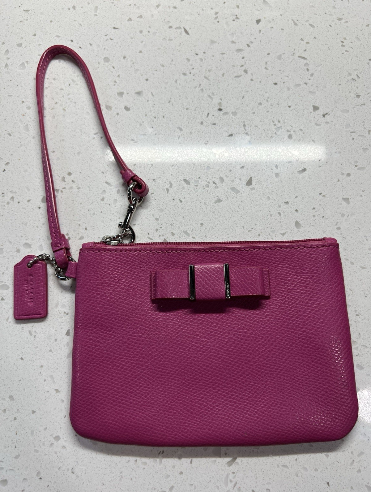 Coach Pink Darcy Bow Wristlet w/ Bow Logo Accents, Lined Inner Pockets