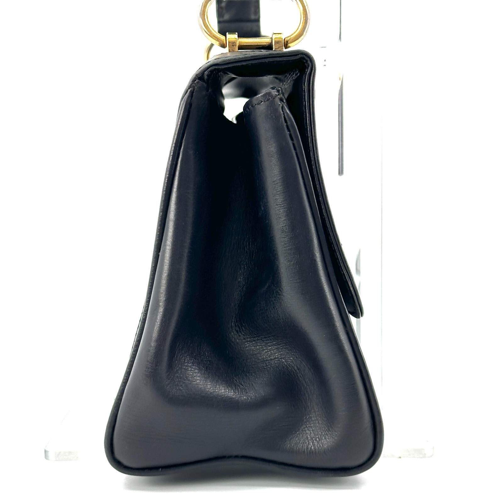 Vintege GUCCI Shoulder Bag GG Horse Bit Black Leather Canvas Auth From Japan