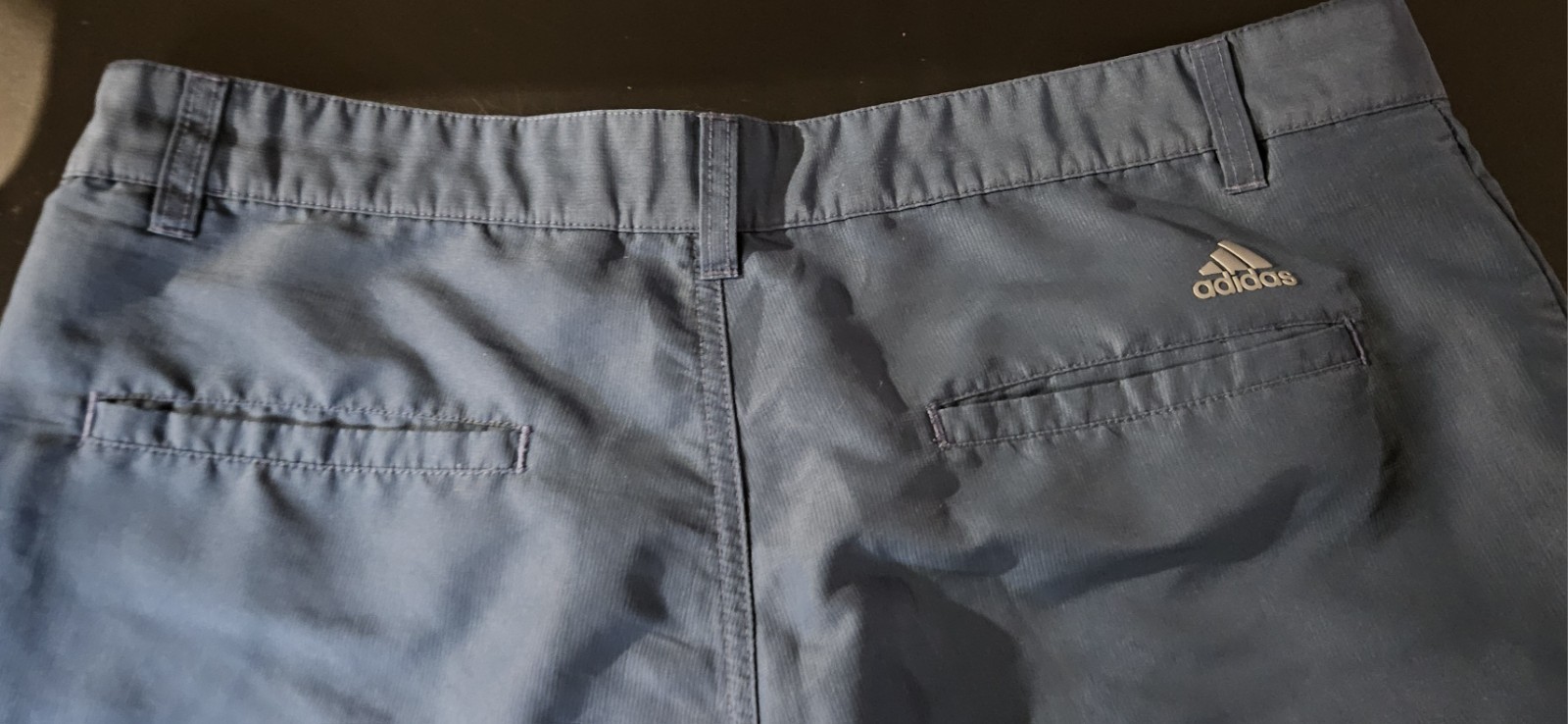 adidas Men’s Blue Solid Flat Front Shorts Button Closure Zipper Pockets