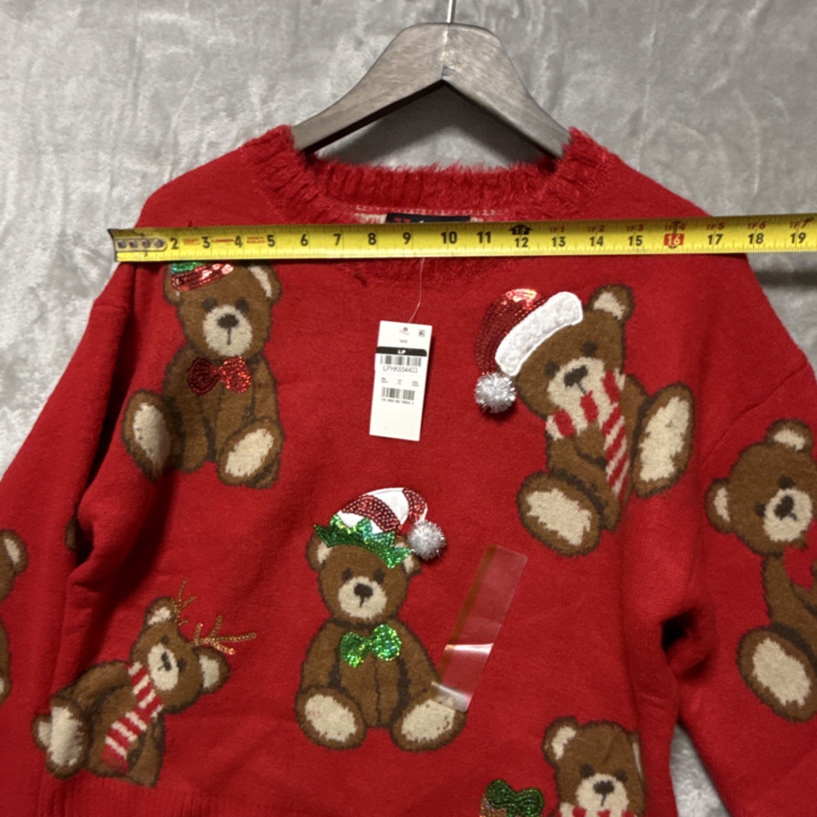 33 Degrees Red Knit Teddy Bear Sequin Pullover Sweater Acrylic Women’s Size S