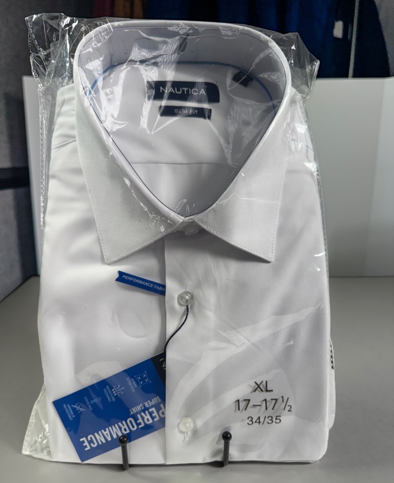 Nautica Mens Performance Super Dress Shirt White Slim Stretch XL 17-17.5 32/33