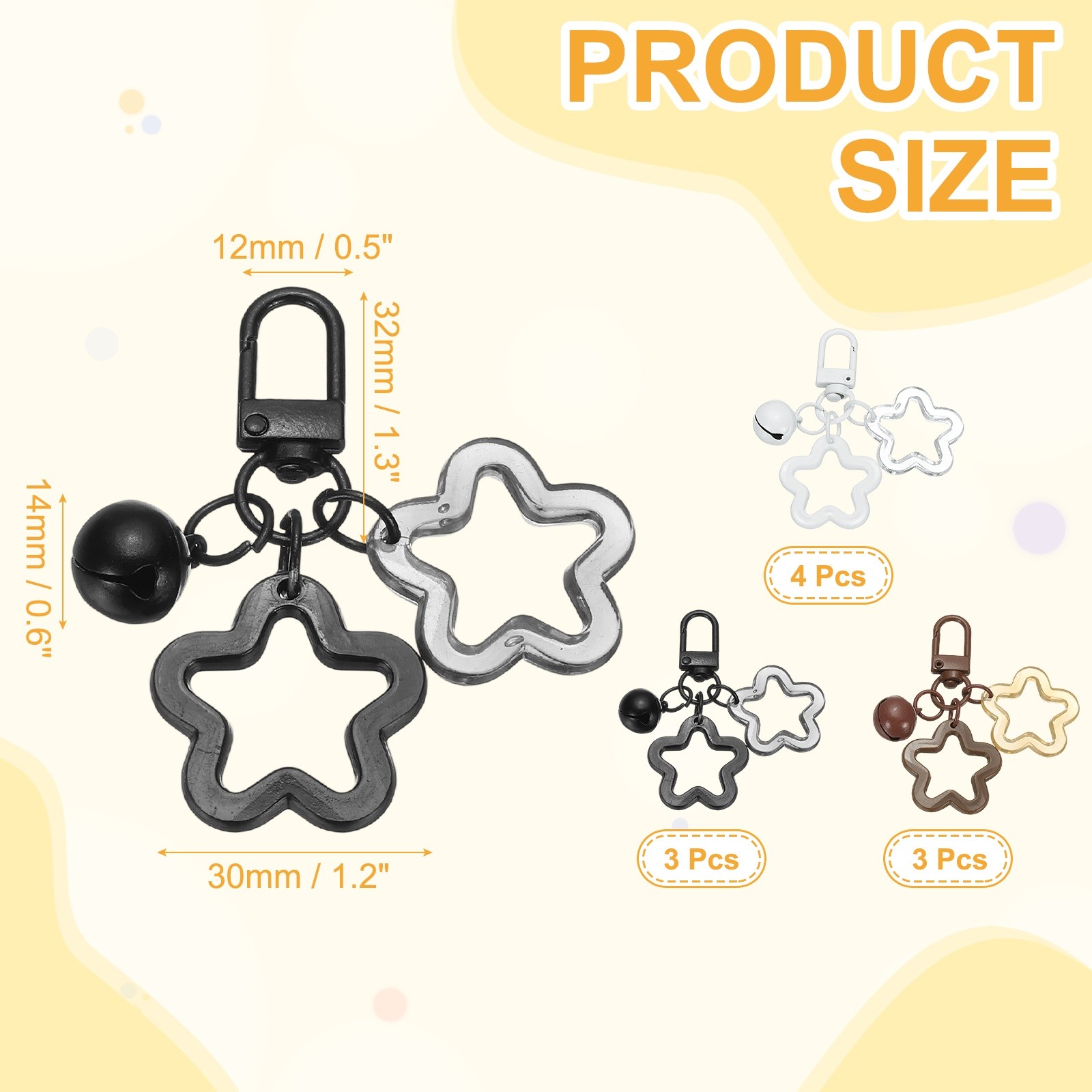 10Pcs Star Keychain, Keychain Charms, White/Black/Brown