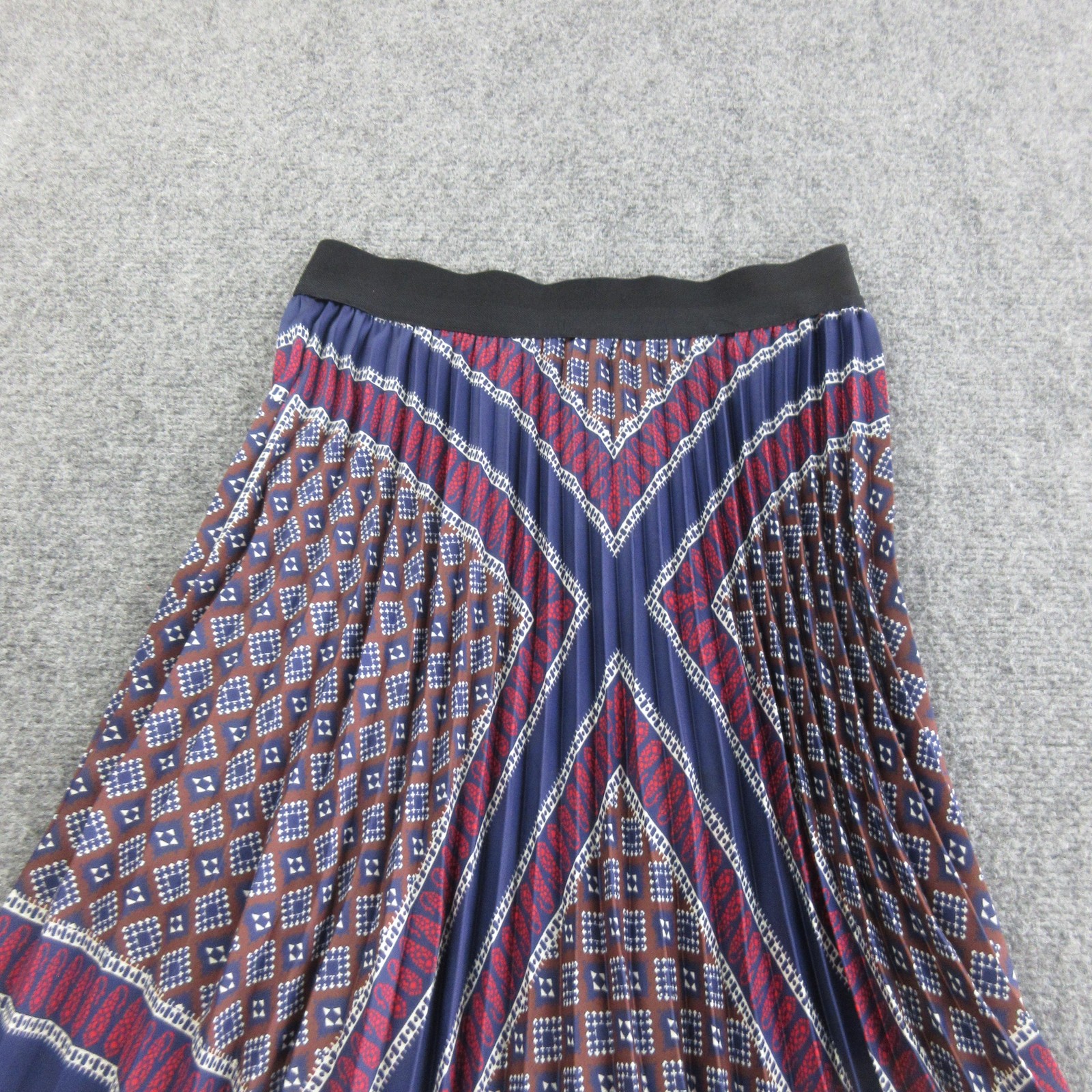Sandro Skirt Womens 34 Blue Geometric Print Pleated Maxi Elastic Waist Boho