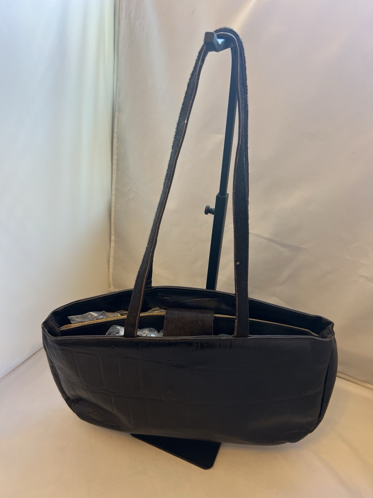 Falor le Borse Black Vintage Crocodile Pattern, Leather Tote Made in Italy
