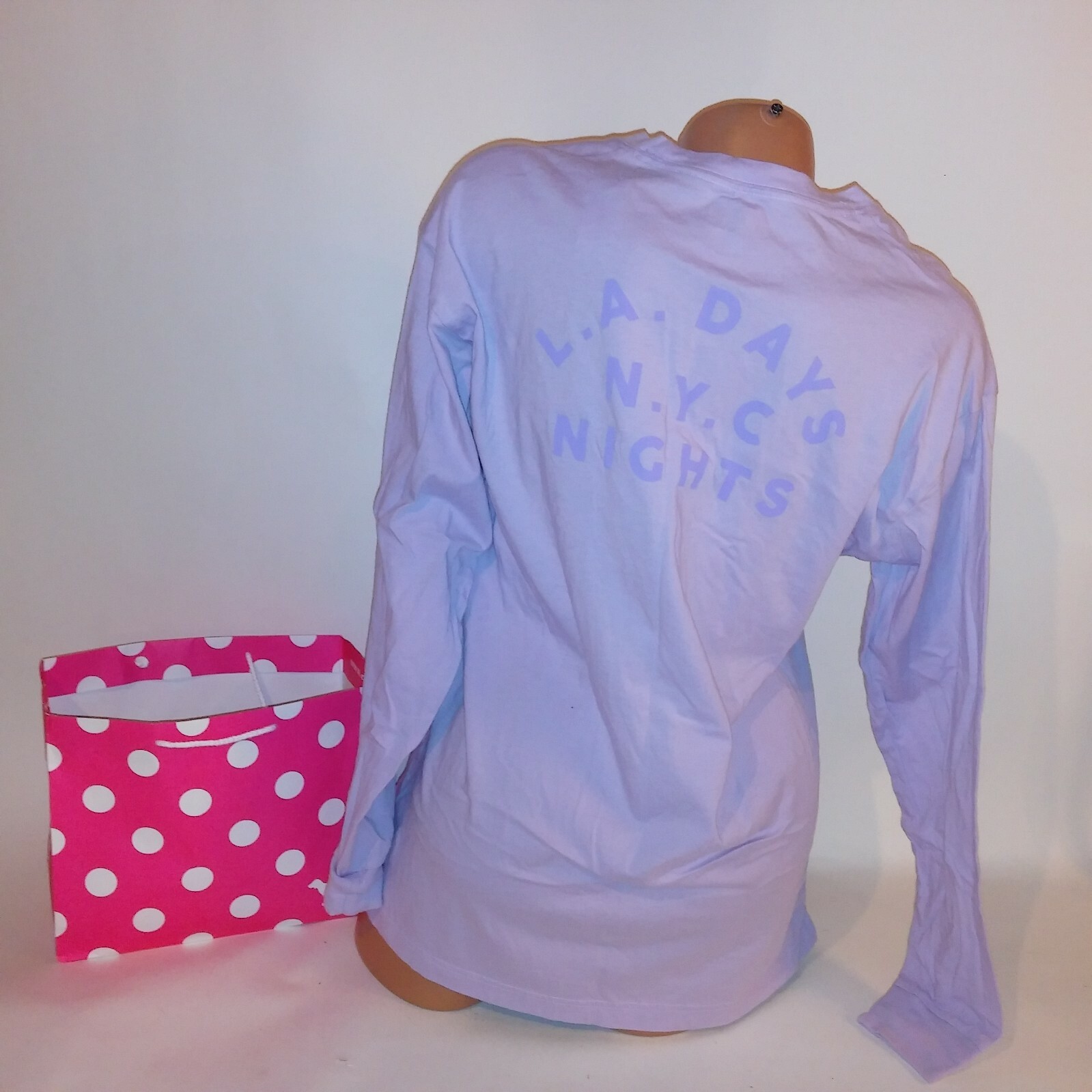 Victoria Secret PINK T Shirt Purple Long Sleeve Campus Tee LA Days NYC Nights