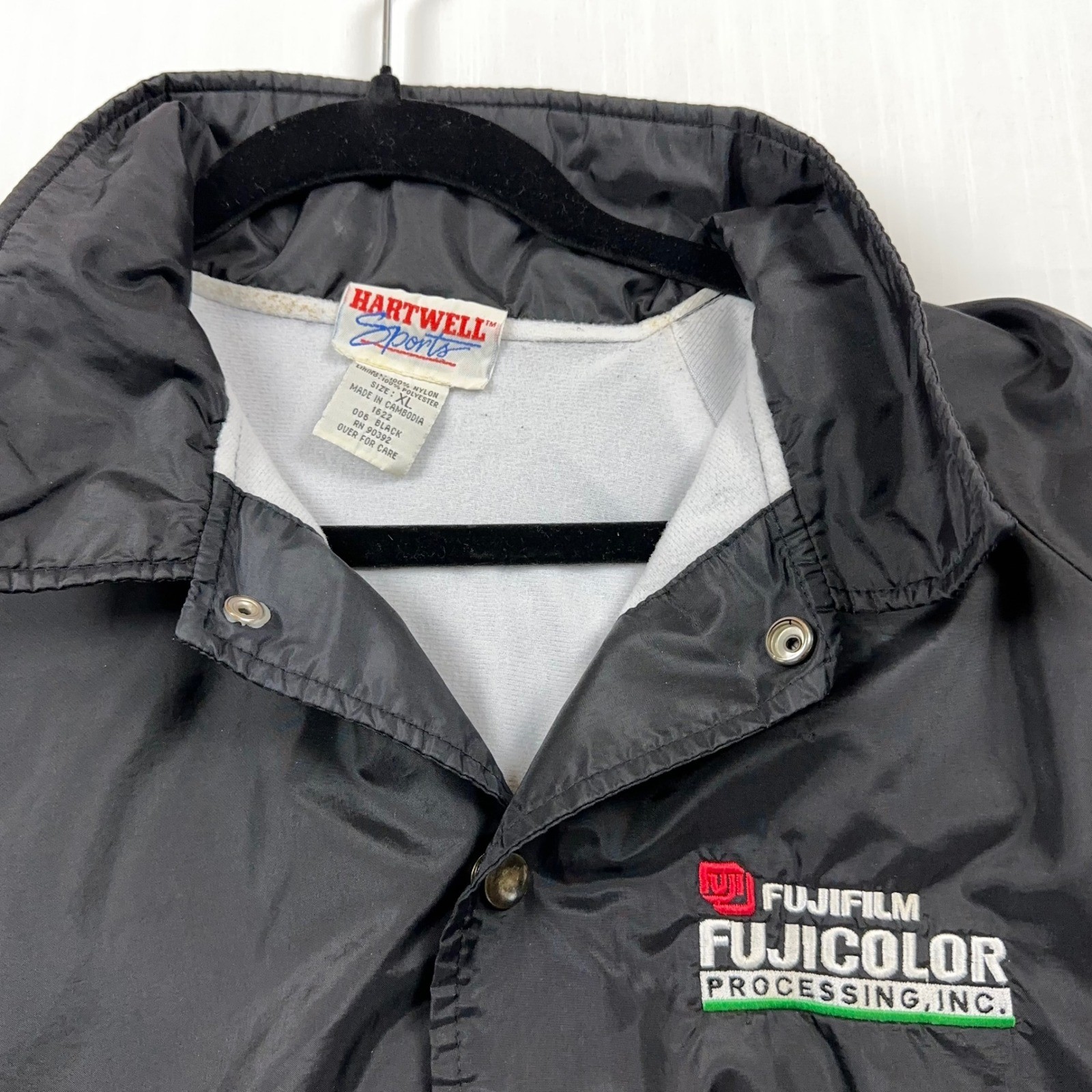 Hartwell Sports Fujifilm Fujicolor Windbreaker Jacket Mens XL Black Vintage 90s