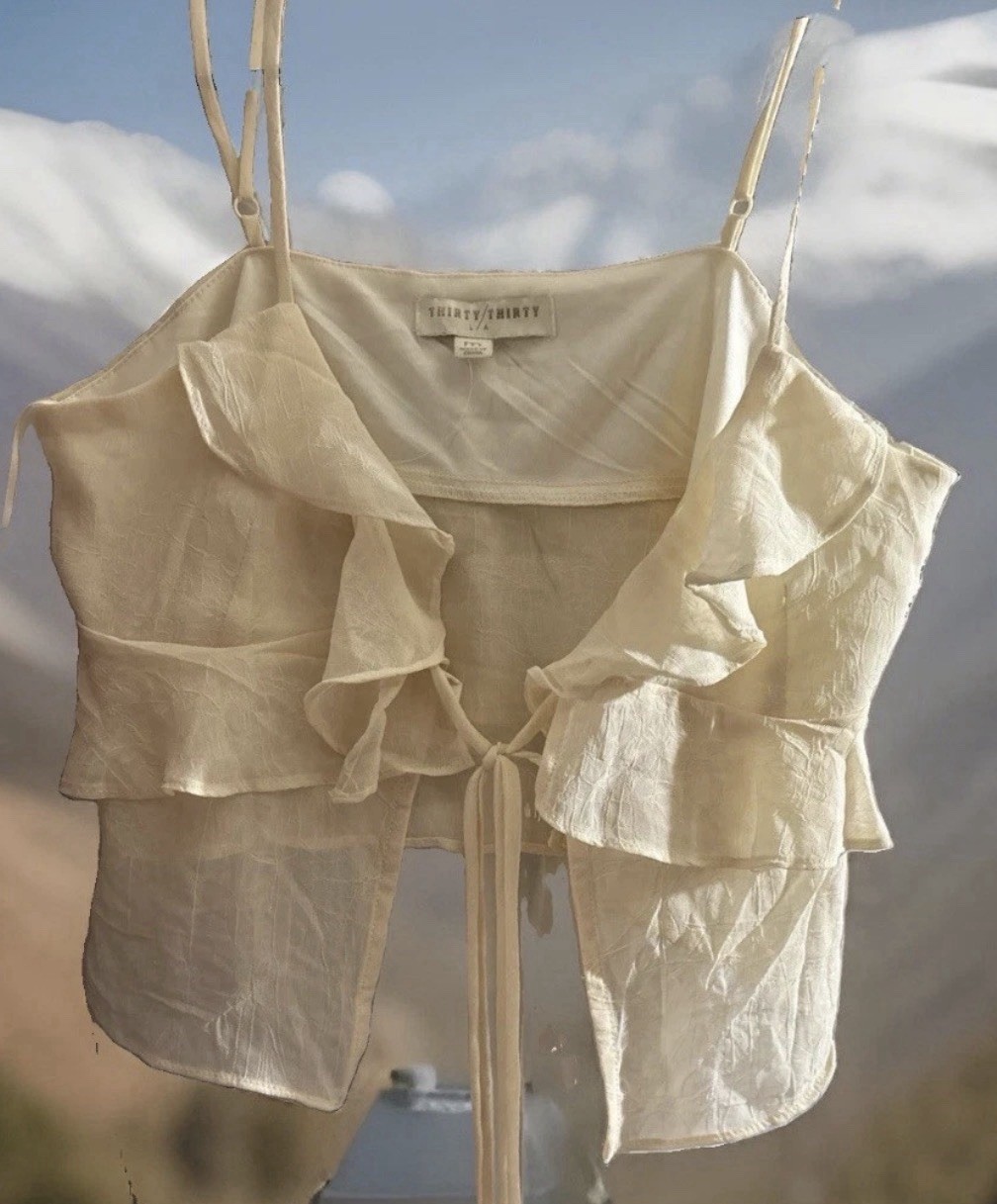Thirty/Thirty LA Size XS ruffle Cream Lace Tie Strap Peplum Corset Crop Top NWOT