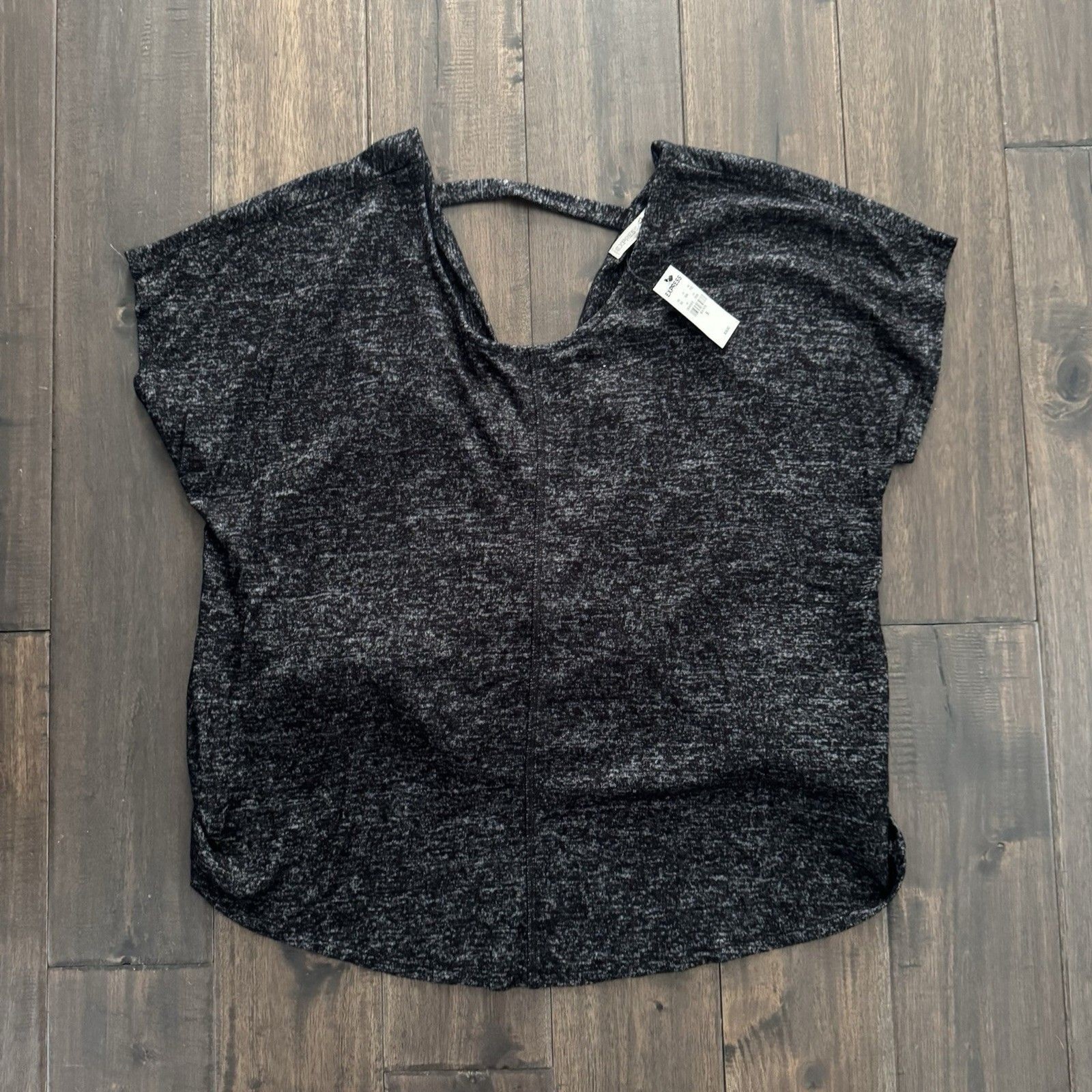 Express Black Heathered Active Open Back Ruched Top S NWT