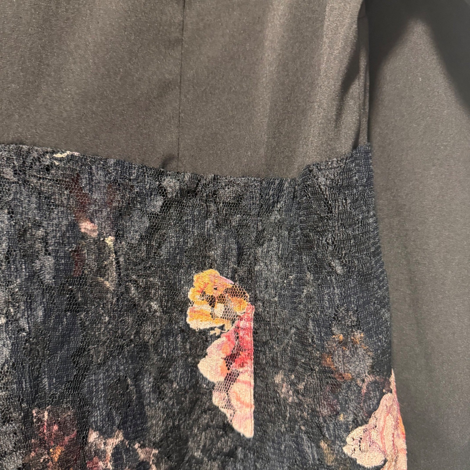 Upcycled Recycled Black Mixed Media Floral Lace Shirt Dress Tunic Embroidered