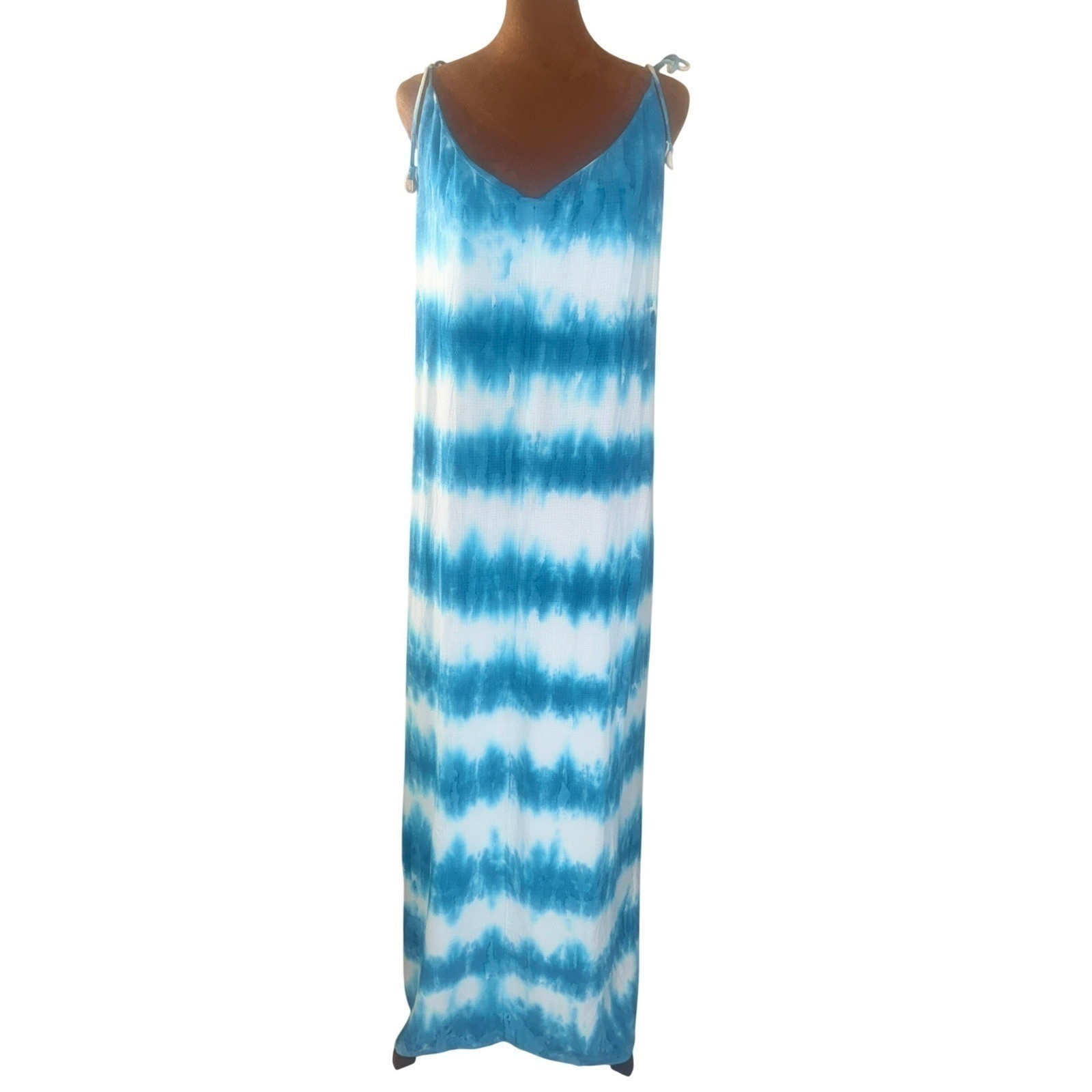 Shore Tie Dye Maxi Dress M Blue White Open Back Sundress Beach Resort NWT