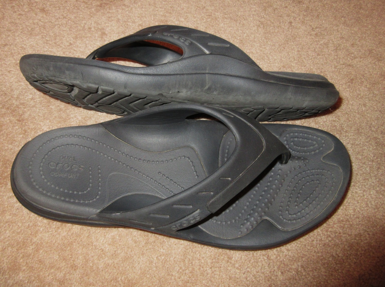 Crocs Dual Comfort Modi Sport Slip On Thong Flip Flops Sandals Black W 9 M 7