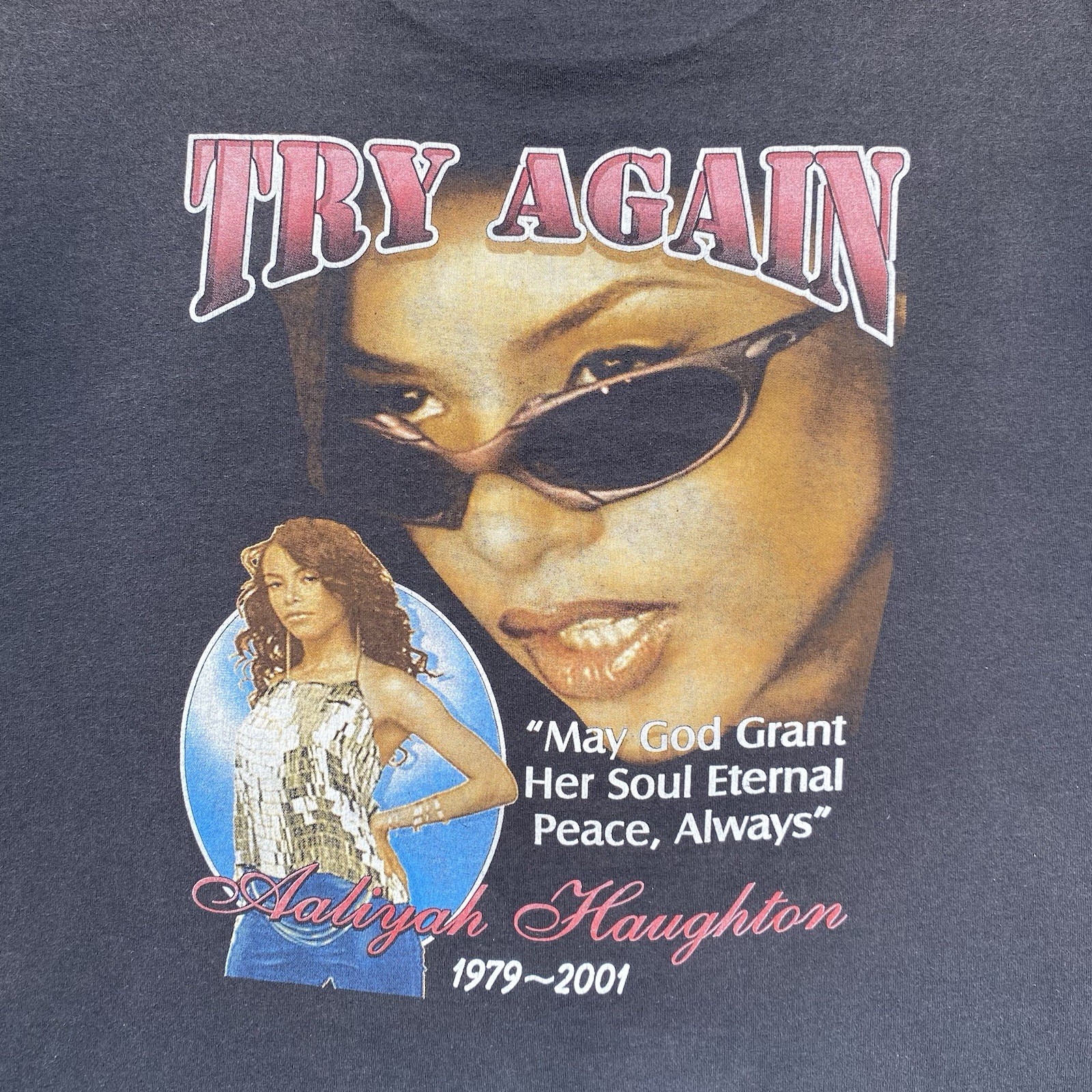 2001 Aaliyah Try Again Memorial Rap Tee Style T Shirt Size XL Boxy 26×27.5