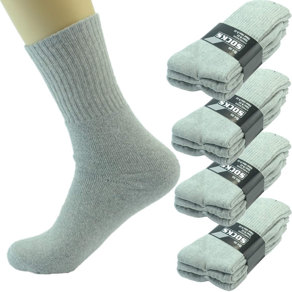 3-12 Pairs Men Gray Sports Athletic Work Cushioned Crew Cotton Socks Size 9-13