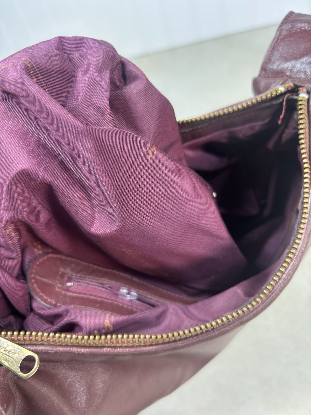 1980s Etienne Aigner Oxblood Leather Knotted Hobo Bag Curved Scoop Purse