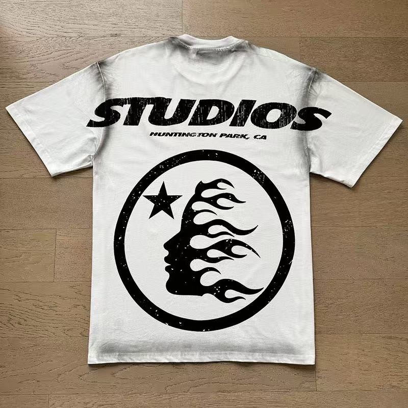 Hellstar Rhinestone Letter Print Washed Vintage Unisex Short Sleeve T-Shirt