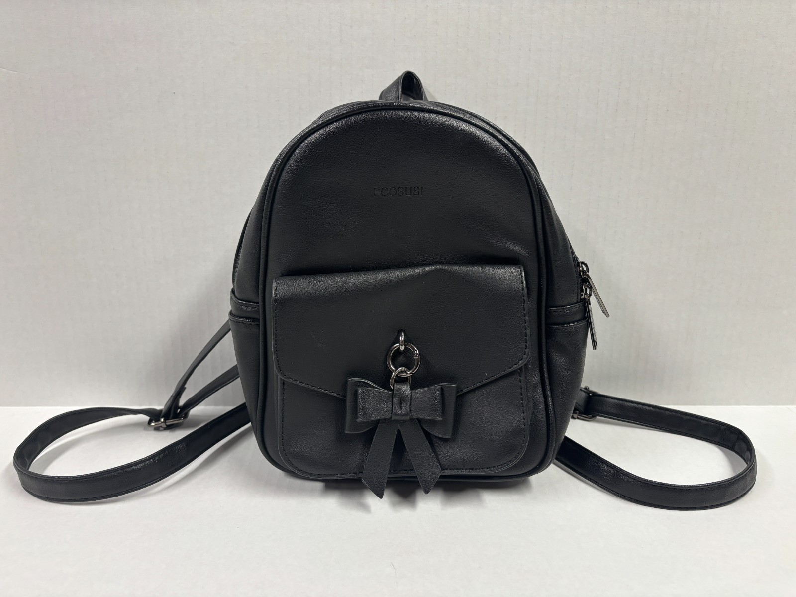 ECOSUSI Mini Backpack Bow Keychain Backpack Purse Soft Black