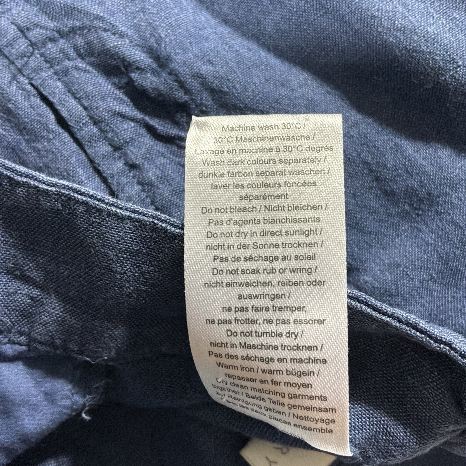 Poetry Blue Linen/Cotton Woven Pants Relaxed Tapered Ankle Mid Rise US 18