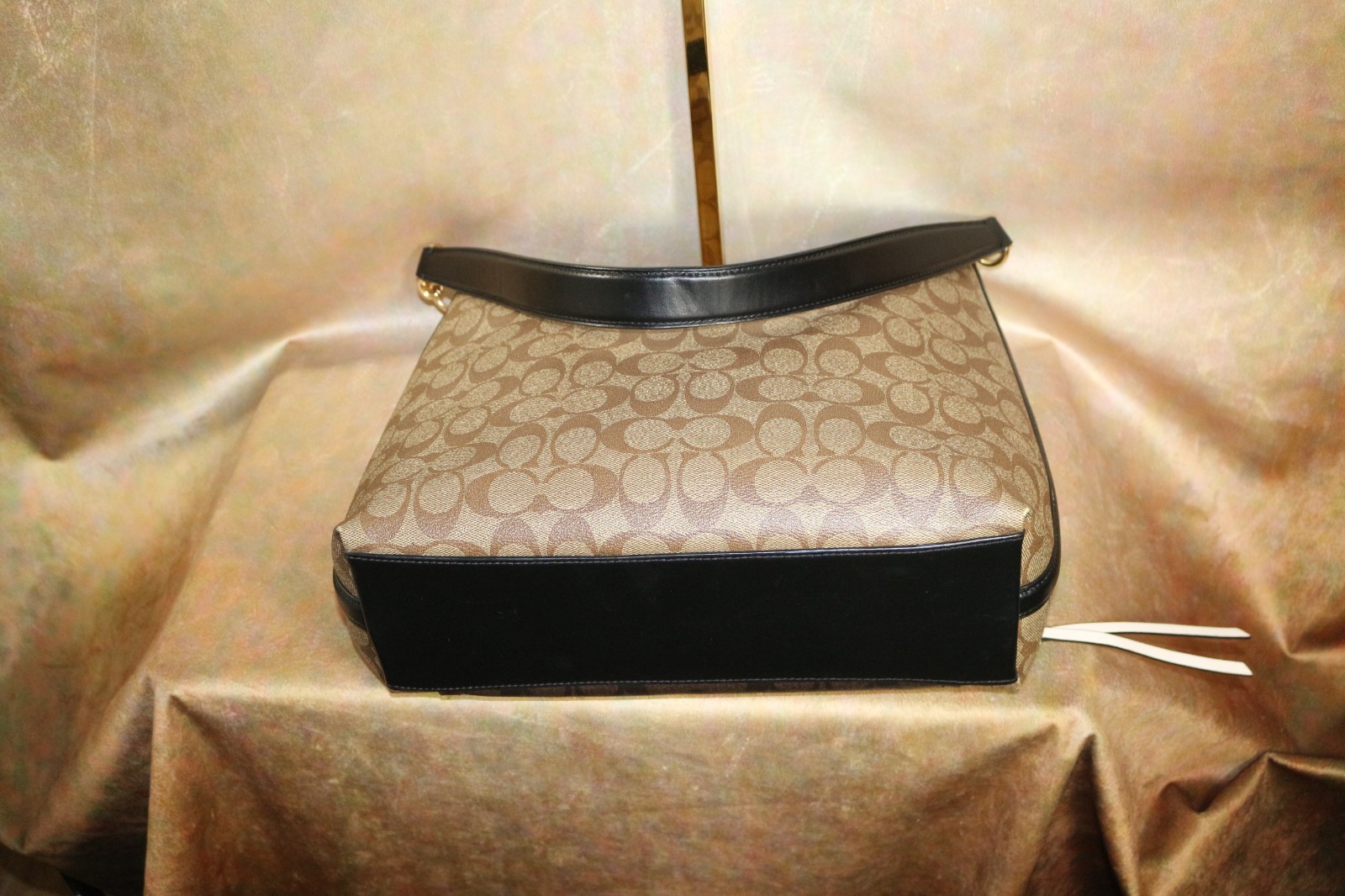 COACH SLIMLINE SIGNATURE C, LT & DK BROWN, BLACK ACCENTS, TWO SIDE ZIPPERS