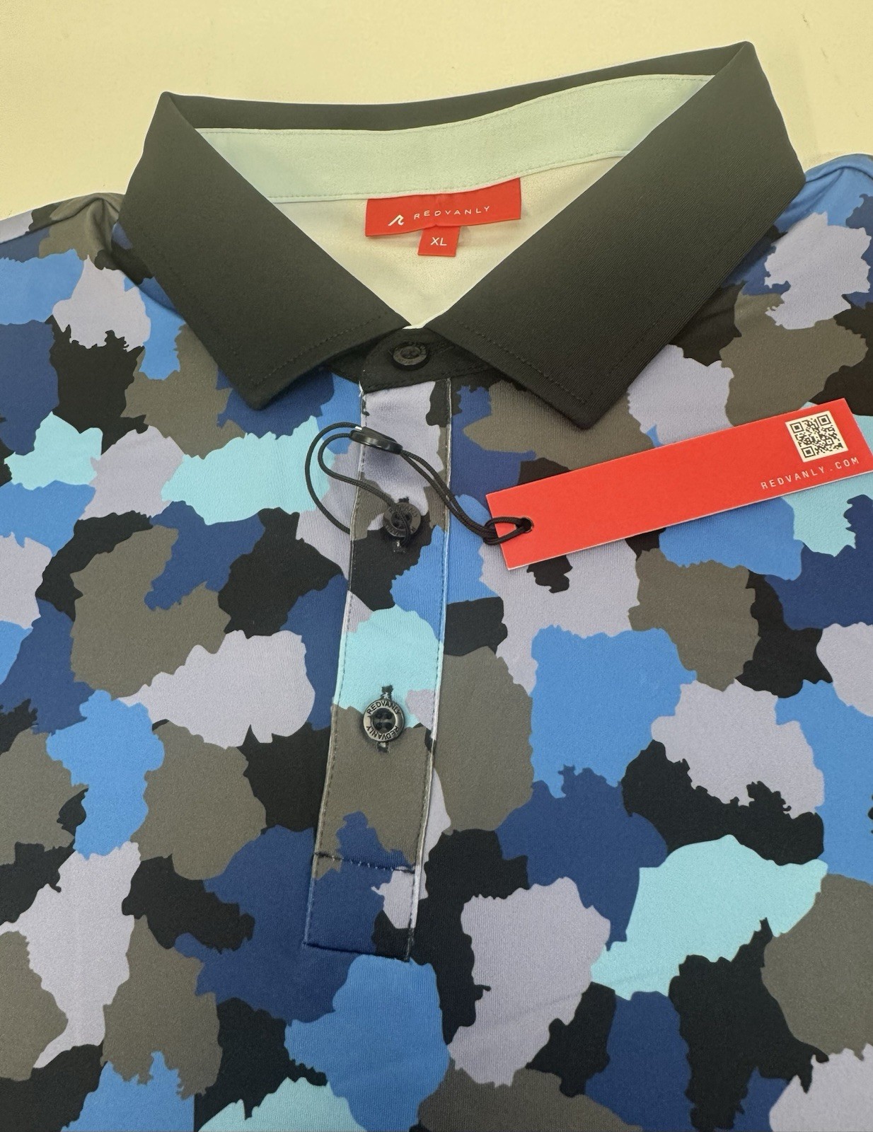 NWT Redvanly Dawson Camo Print Performance Golf Polo Shirt Tuxedo Blue XL $110