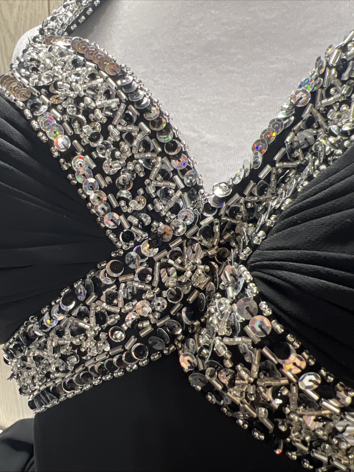 FLIRT Maggie Sottero Black Sequined Prom Gown Evening Dress Size 10 Preloved GUC