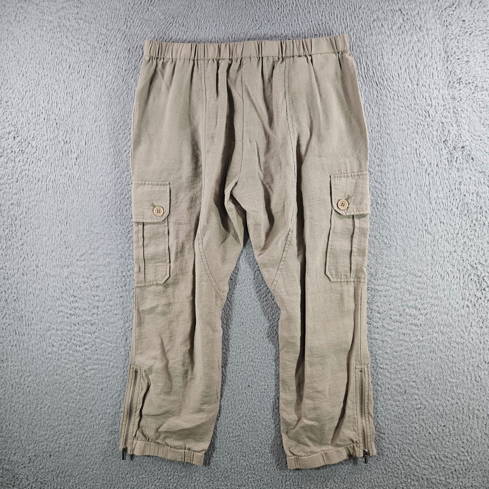 BCBGMAXAZRIA Womens Khaki Tan Cargo Pants Elastic Waist Ankle Zip Cropped XS