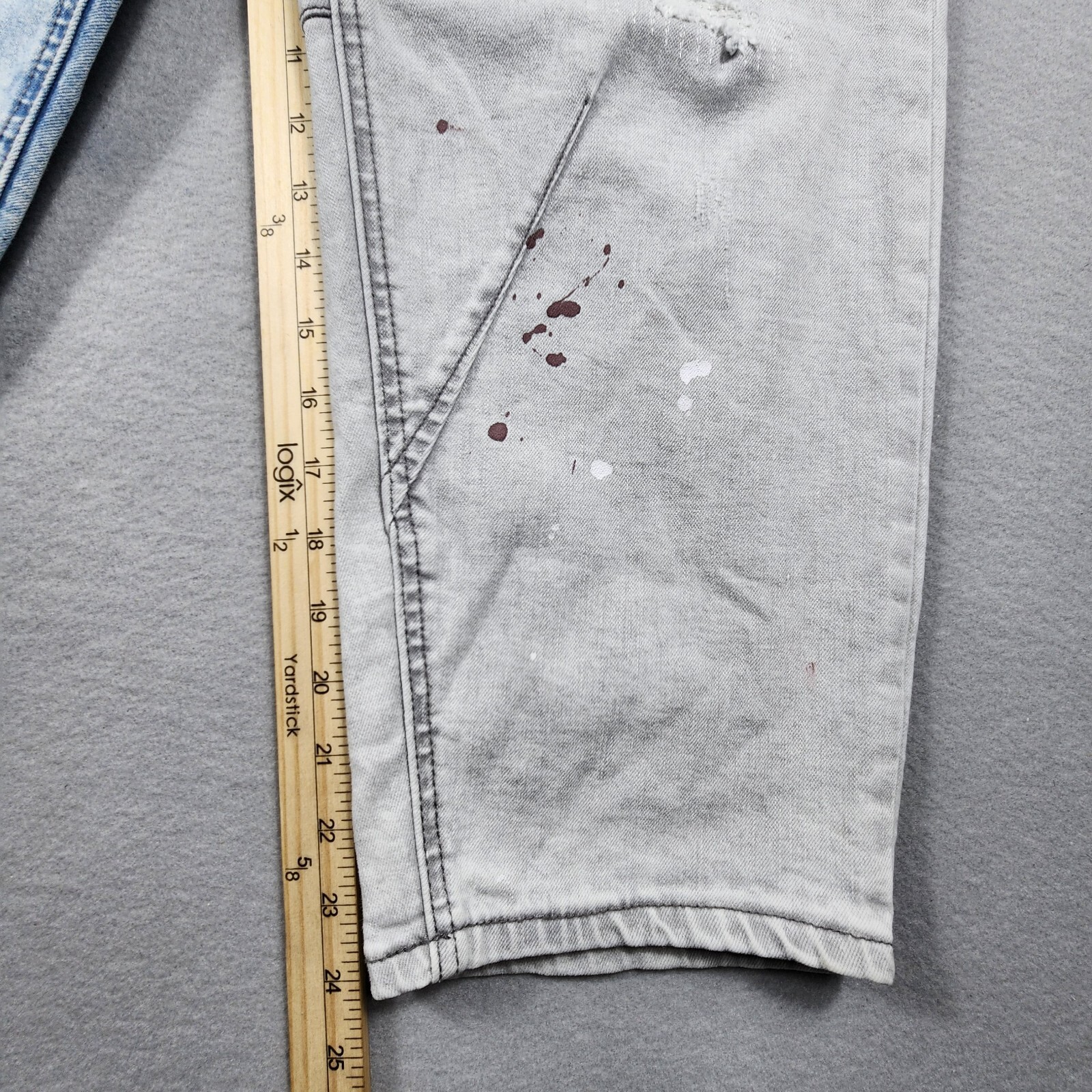 Paint Splatter Patchwork Relaxed Crop Jeans Straight Leg Mens 90s Retro