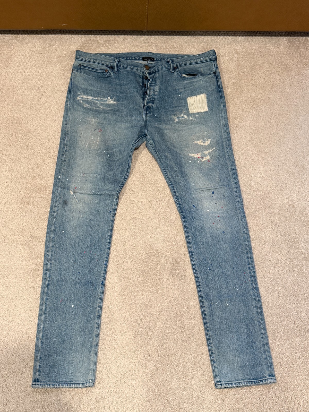 John Elliott Slim Fit Light Wash Distressed Paint Splatter Jeans Men’s 38″ x 35″
