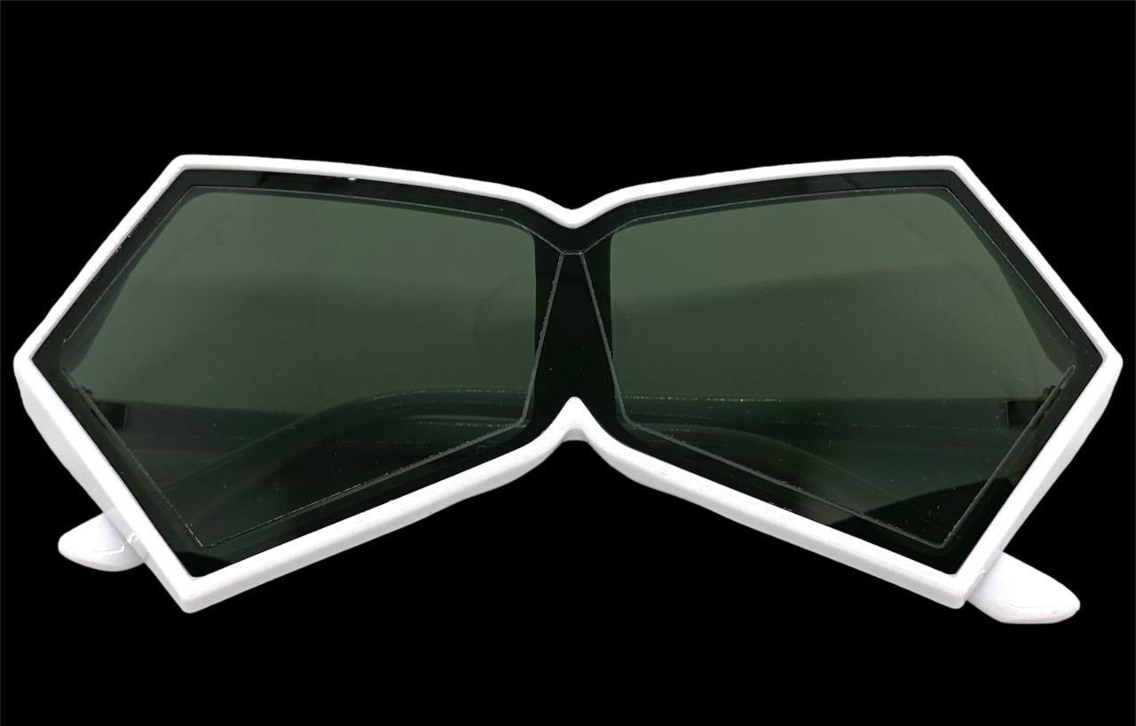 Futuristic Space Robot Modern Shield Party Raver DJ SUNGLASSES Funky White Frame