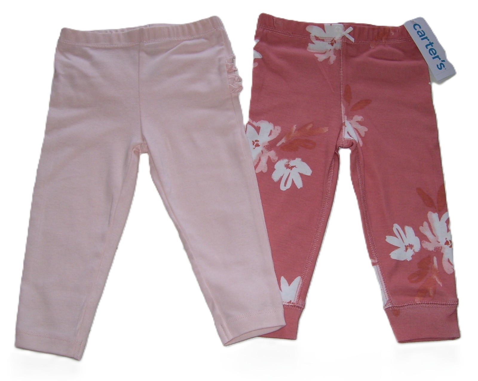 Girls Carter’s 2 Pc Peach Ruffle Light Burnt Orange White floral Joggers 12M