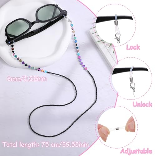 Beaded Eyeglass Chain Eye Glasses Holders with Heart-shaped Beads, Mask