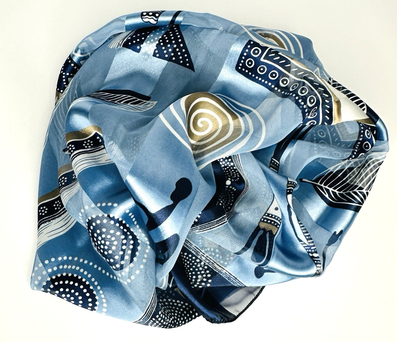 Vintage Ancient Egypt Style Scarf Wrap Blue Geometric Art Print Pyramids 40×38”