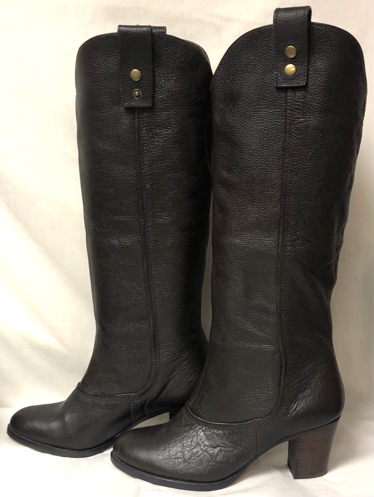 JESSICA BENNETT TALL WESTERN CAMPUS RIDING BOOTS BROWN LEATHER STACK HEEL SZ 6M