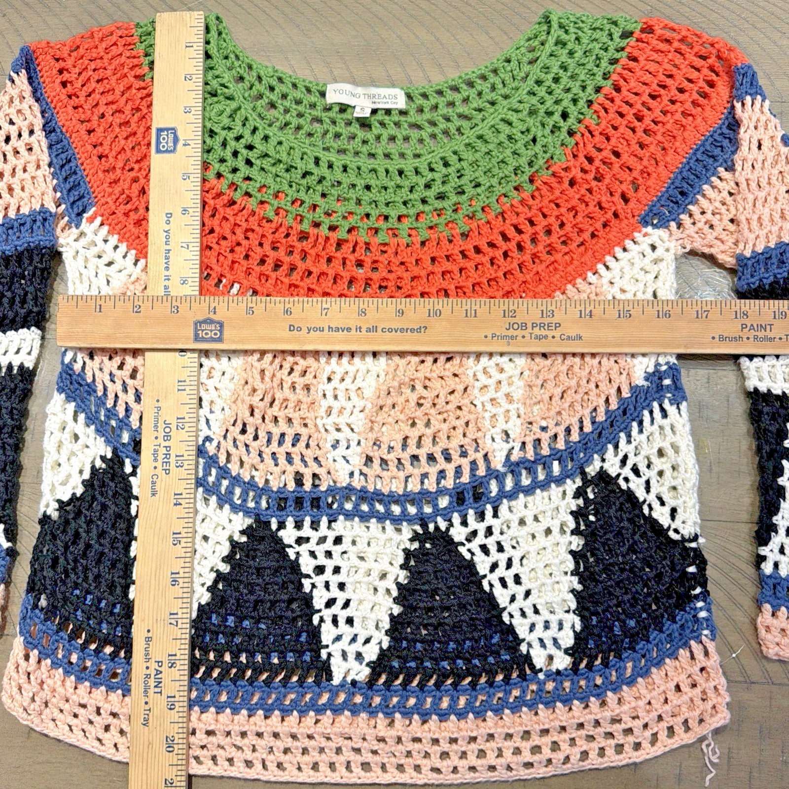 KNIT CROCHET PULLOVER SWEATER TOP MODERN ART GEOMETRIC Small bohemian colorful