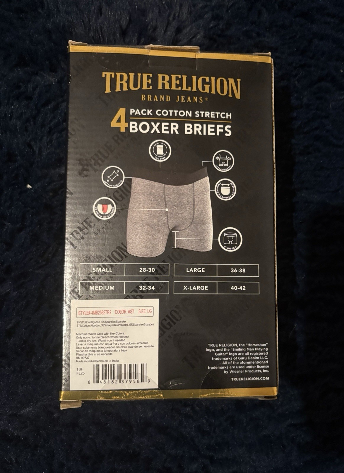 True Religion Men’s Boxer Briefs 4-Pack Cotton Stretch Underwear Size M New
