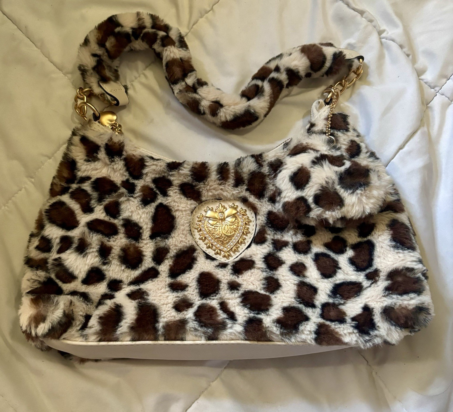 Y2K StyleJuicy Couture “Love Furry Friends” Snow Leopard Print Hobo Bag