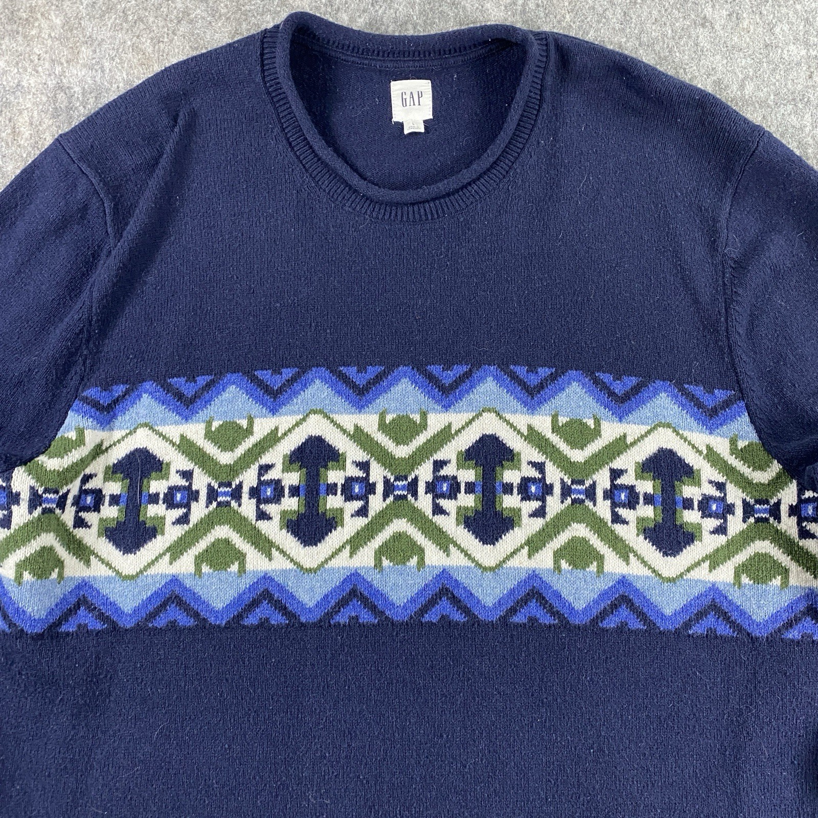 GAP Roll Neck Fair Isle Sweater Men’s Large Blue Nordic Y2K Cotton