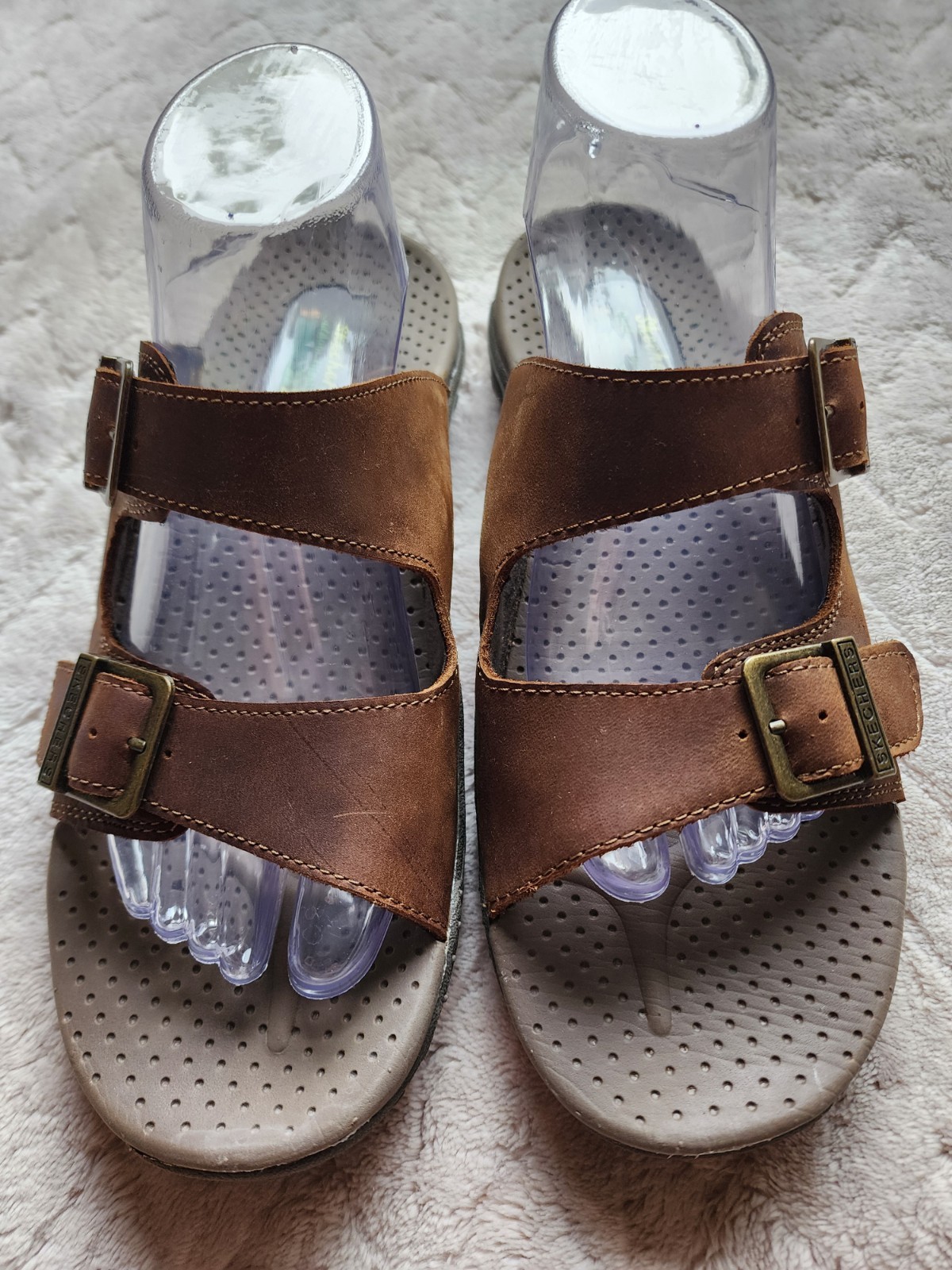 Skechers Reggae Jammin Brown Leather Slip On Womens Sandals 10