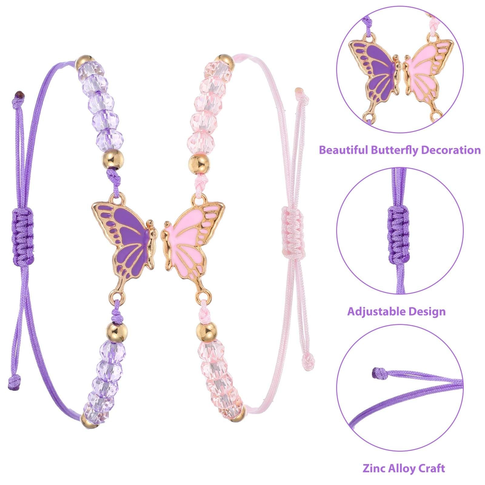 simarro 2pcs Matching Bracelets, Butterfly 27cm/10.63in, Pink + Purple