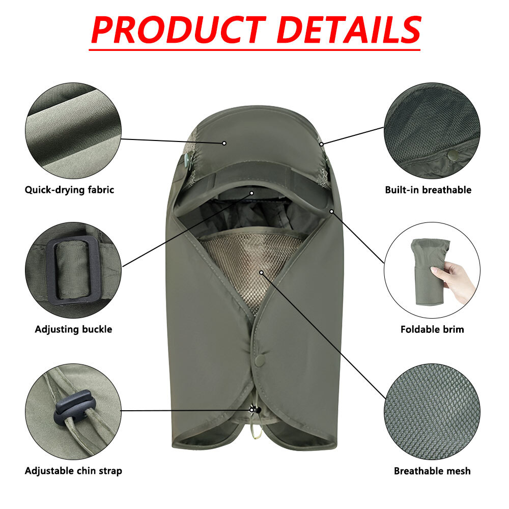 Sun Hat Removable Mesh Face Neck Flap Cap UV Protect for Outdoor Fishing Hiking
