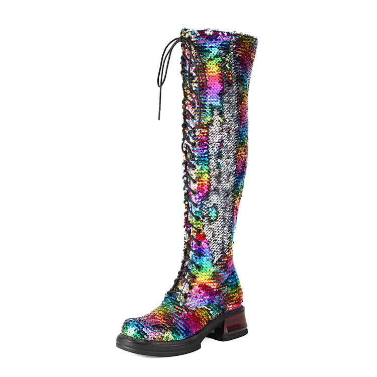 Women’s Over The Knee High Sequins Glitter Long Boots Platform Performance Sexy
