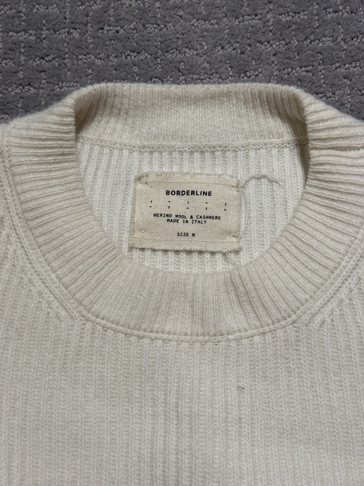 Borderline Ivory Ribbed Merino Wool Cashmere Crew Neck Pullover Sweater M
