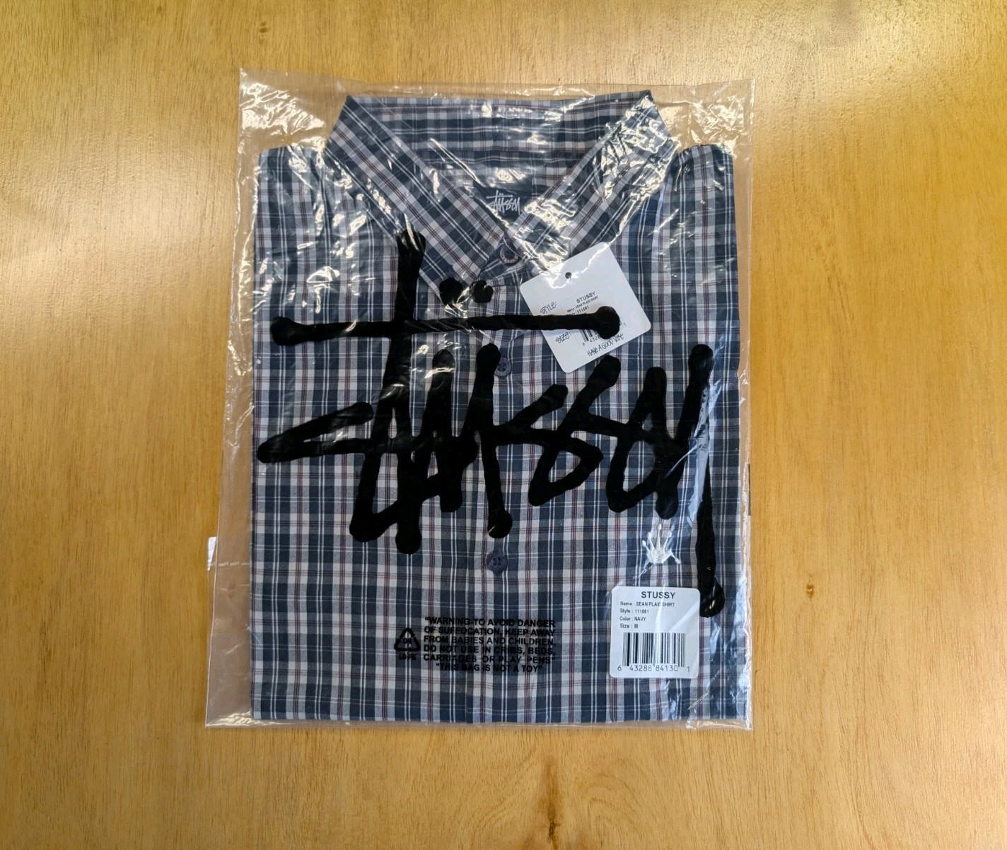 Stussy Shirt Mens Medium Navy Plaid Long Sleeve Button Down Read