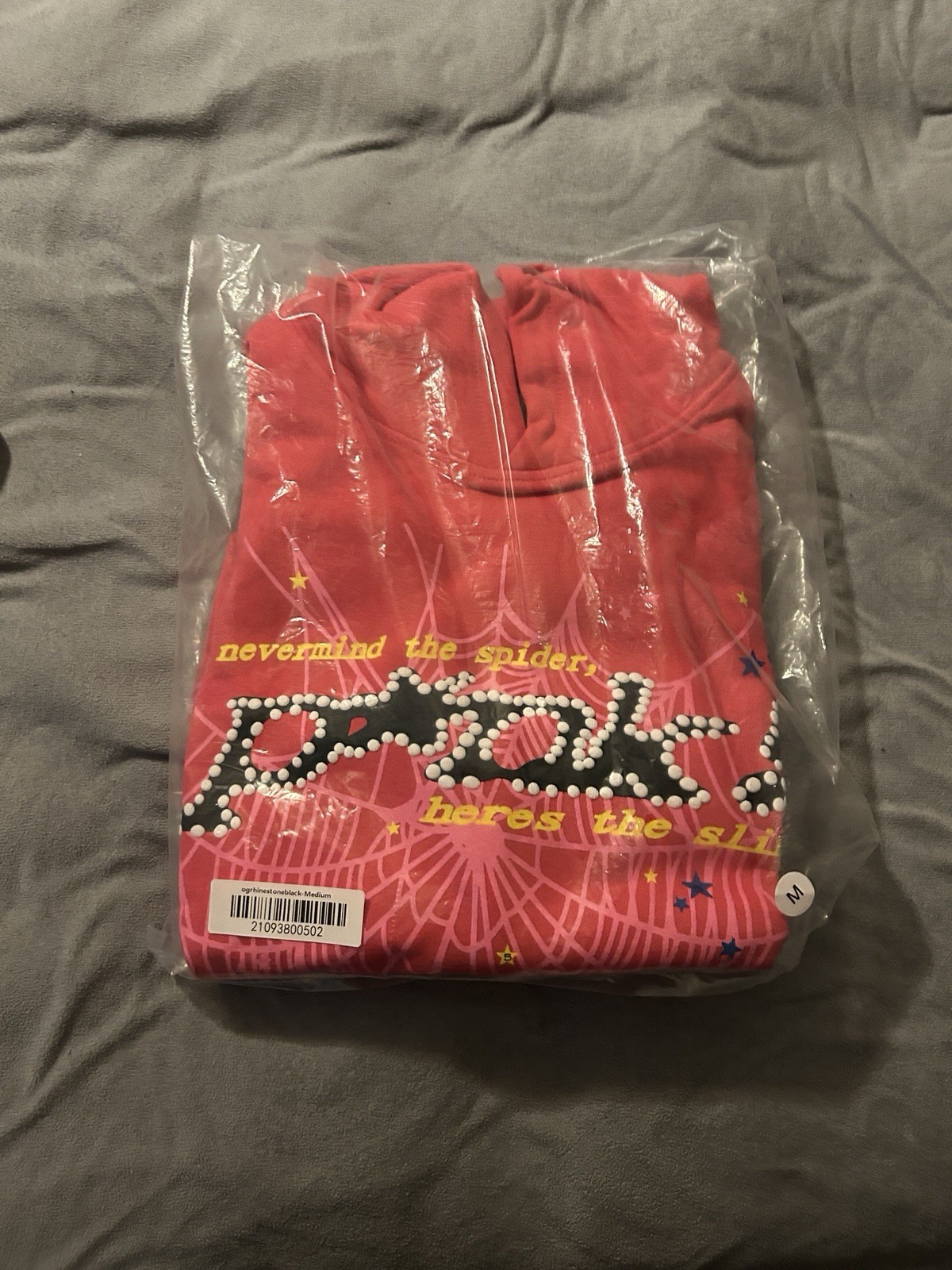 Pink Girls Pullover Hoodie Medium Graphic Print Nevermind the Spider Silk